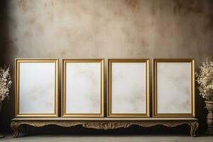 AI Generated Golden Frame Design with copy space photo
