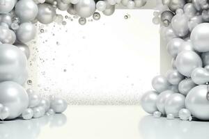 AI Generated white celebration background with balloons photo