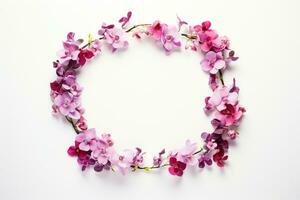 AI Generated flower wreath on white with copy space photo