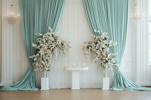 AI Generated Wedding Curtain Arch with Flowers photo