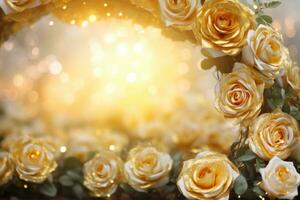 AI Generated Golden Flower Background with Copy Space photo