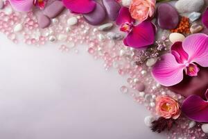 AI Generated Luxury Flowers and Gemstones with Copy Space photo