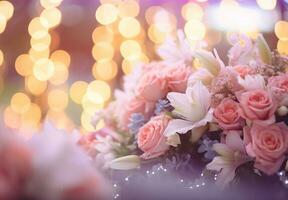 AI Generated Flower Background with Bokeh Lights and Copy Space photo