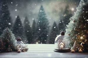 AI Generated Winter Christmas background with copy space photo