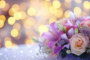 AI Generated Flower Background with Bokeh Lights and Copy Space photo