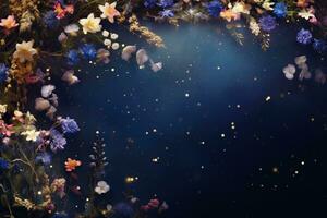 AI Generated flowers on dark background with copy space photo
