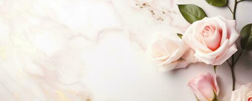 AI Generated Roses on Marble with Copy Space photo