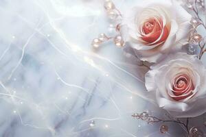 AI Generated Roses on Marble with Copy Space photo