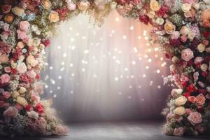 AI Generated Flower Background with Bokeh Lights and Copy Space photo