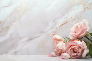 AI Generated Roses on Marble with Copy Space photo
