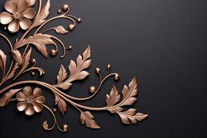 AI Generated luxury golden ornaments on black photo