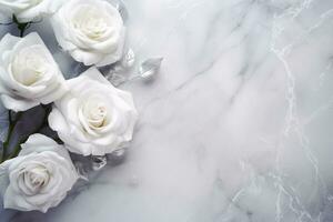 AI Generated Roses on Marble with Copy Space photo