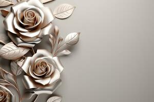 AI Generated Metallic Flower Background with Copy Space photo