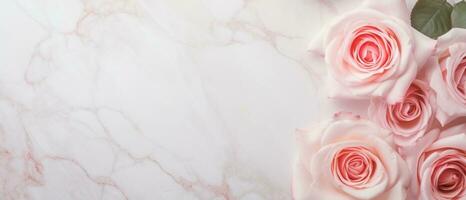 AI Generated Roses on Marble with Copy Space photo