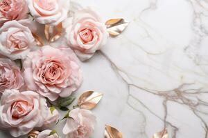 AI Generated Roses on Marble with Copy Space photo