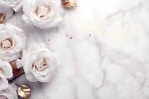 AI Generated Roses on Marble with Copy Space photo
