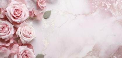 AI Generated Roses on Marble with Copy Space photo