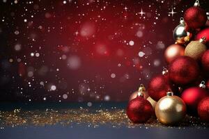 AI Generated Christmas Background with Baubles and copy space photo