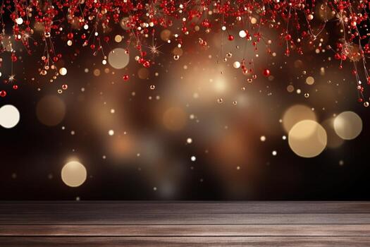 AI Generated Christmas lights background with copy space photo