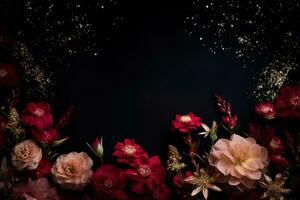 ai generado flores en oscuro antecedentes con Copiar espacio foto