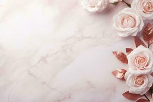AI Generated Roses on Marble with Copy Space photo