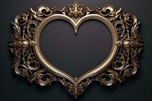 AI Generated Golden heart on dark background photo