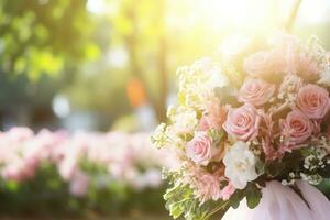 AI Generated Outdoor Flower Background with Copy Space photo