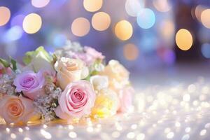 AI Generated Flower Background with Bokeh Lights and Copy Space photo