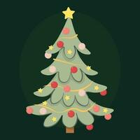 Decorated Christmas tree on a dark background vector