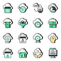 paquete de iconos planos de dispositivos en la nube vector