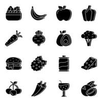 Pack of Food Solid Icons vector