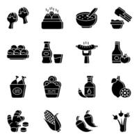 Pack of Snacks and Drink Solid  Icons vector