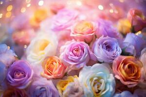 AI Generated Flower Background with Bokeh Lights and Copy Space photo