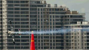 KAZAN, RUSSIAN FEDERATION, JUNE 15, 2019 - Sports plane extreme flight at the air show in Kazan. Spectacular stunt of a light aircraft video