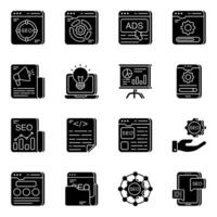 Pack of Seo and Technology Solid  Icons vector