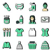 Pack of Makeup Accessories Flat Icons vector