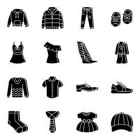 Pack of Clothing Solid Icons vector