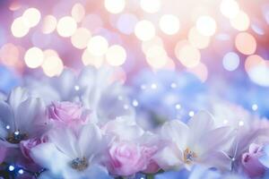 AI Generated Flower Background with Bokeh Lights and Copy Space photo