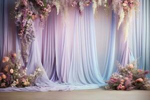 AI Generated Curtain Background with Flowers photo