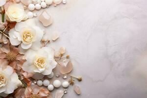 AI Generated Luxury Flowers and Gemstones with Copy Space photo