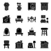 Pack of Interior Solid Icons vector