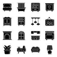 Pack of Furniture Solid  Icons vector