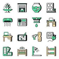 paquete de iconos planos de accesorios para el hogar vector