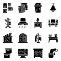 Pack of Interior Design Solid Icons vector