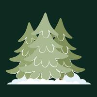 Green Christmas trees in a snowy forest for Christmas and New Year vector