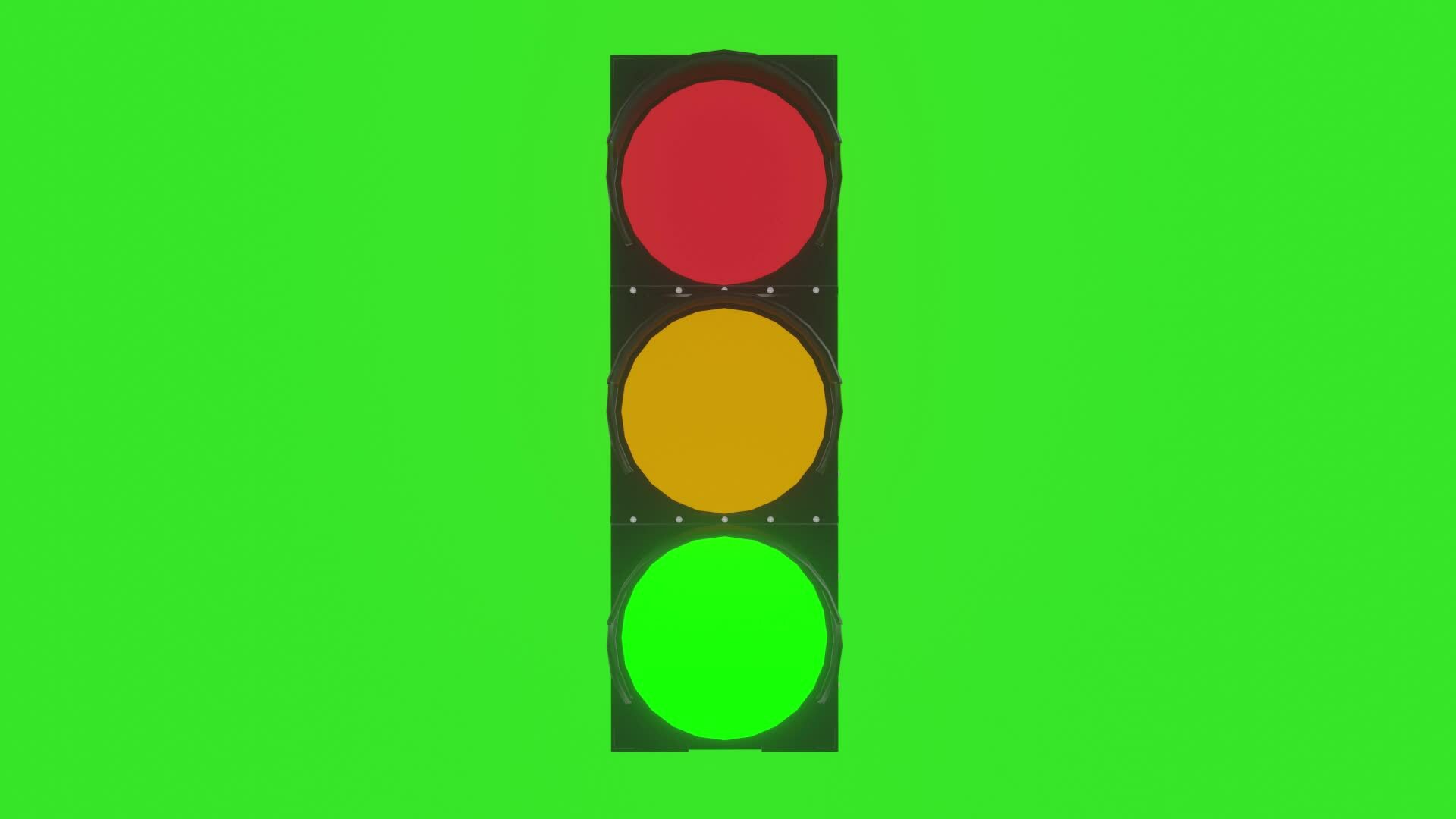 3d animation of traffic lights turning on from green then yellow and