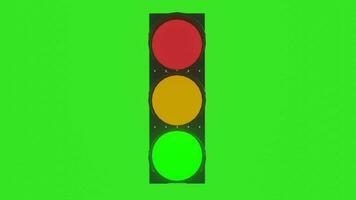 3d animering av trafik lampor vändning på från grön sedan gul och röd lampor och grön skärm bakgrund video