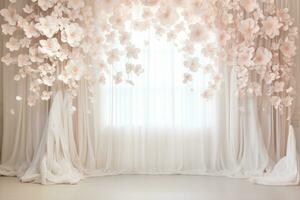 AI Generated wedding curtain with flowers photo