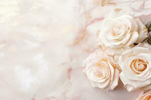 AI Generated Roses on Marble Background with Copy Space photo