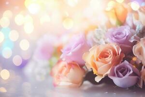 AI Generated Flower Background with Bokeh Lights and Copy Space photo